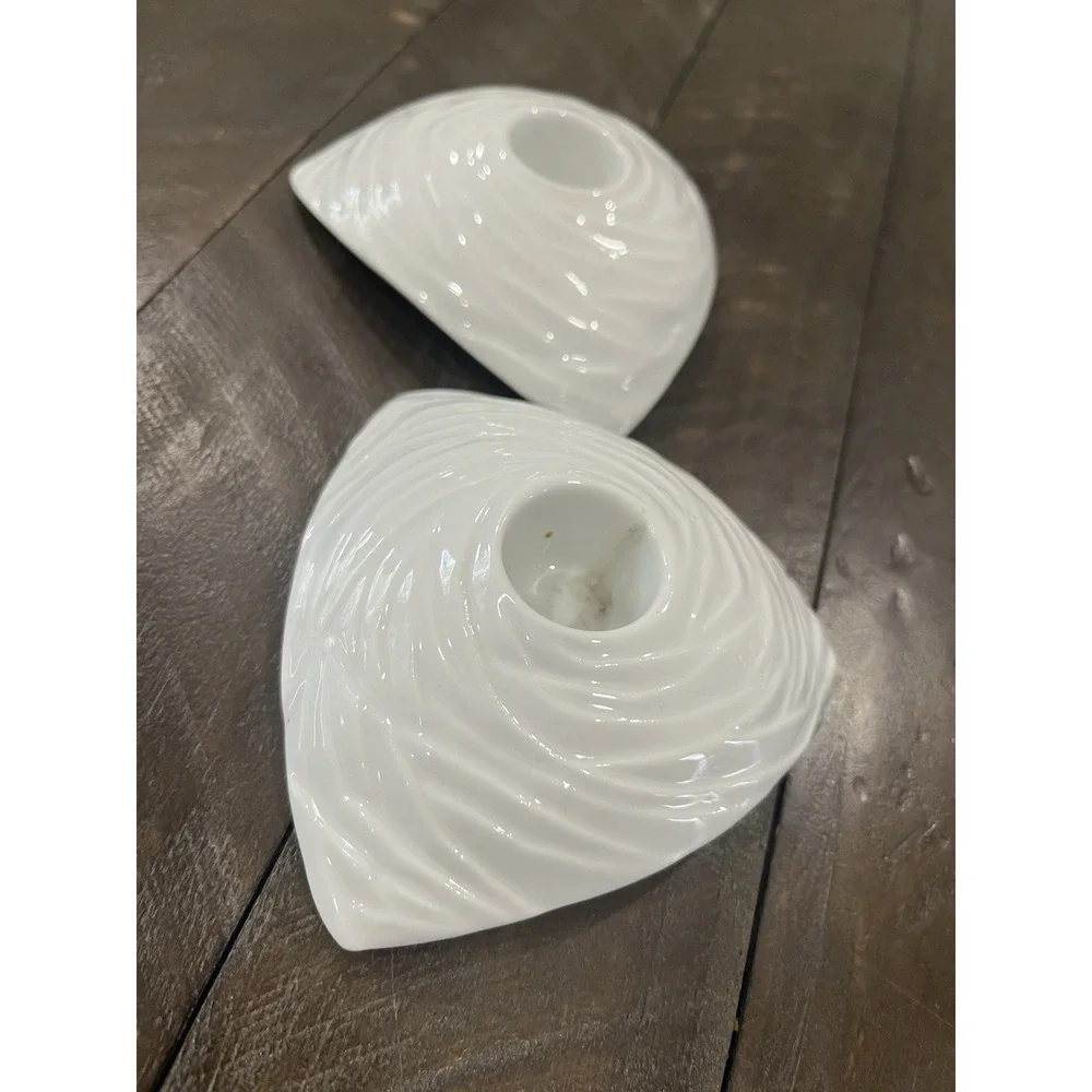 Vtg Naaman Candlestick Holder Nest Design‎ Triangle Ceramic White Israel
